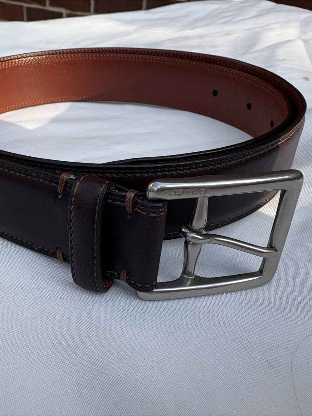 Coach Leather Belt Sz 36" 90cm Dark Brown Calfskin Brass Buckle